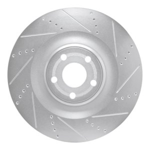 Ford Mustang Mach-E Brake Rotor (1) - Front Right - R1 Concepts - Drilled & Slotted - Silver - `21-`25